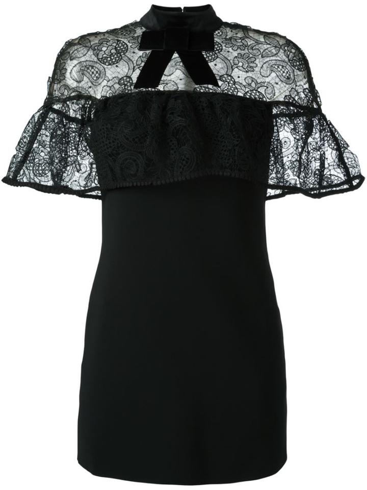 Self-portrait Velvet Bow Lace Cape Dress, Women's, Size: 10, Black, Polyester/polyamide/cotton