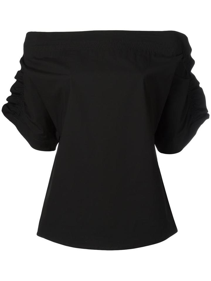 Msgm Ruffled Shortsleeved Blouse, Women's, Size: 40, Black, Cotton/spandex/elastane/polyurethane