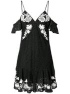 Aniye By Cold Shoulder Floral Embroidered Lace Dress - Black
