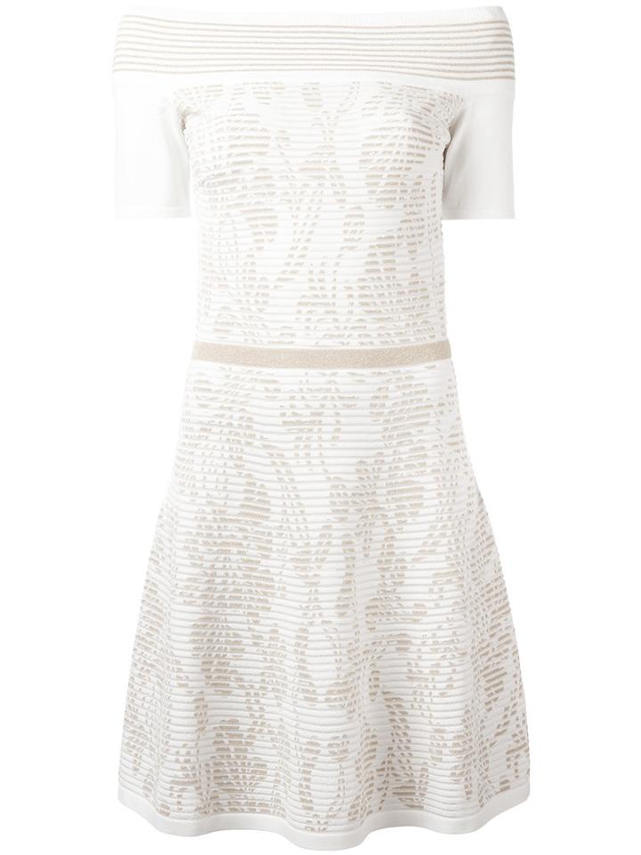 D.exterior Wide Neck Ribbed Detail Dress, Women's, Size: Xs, White, Cotton/polyamide/polyester/viscose