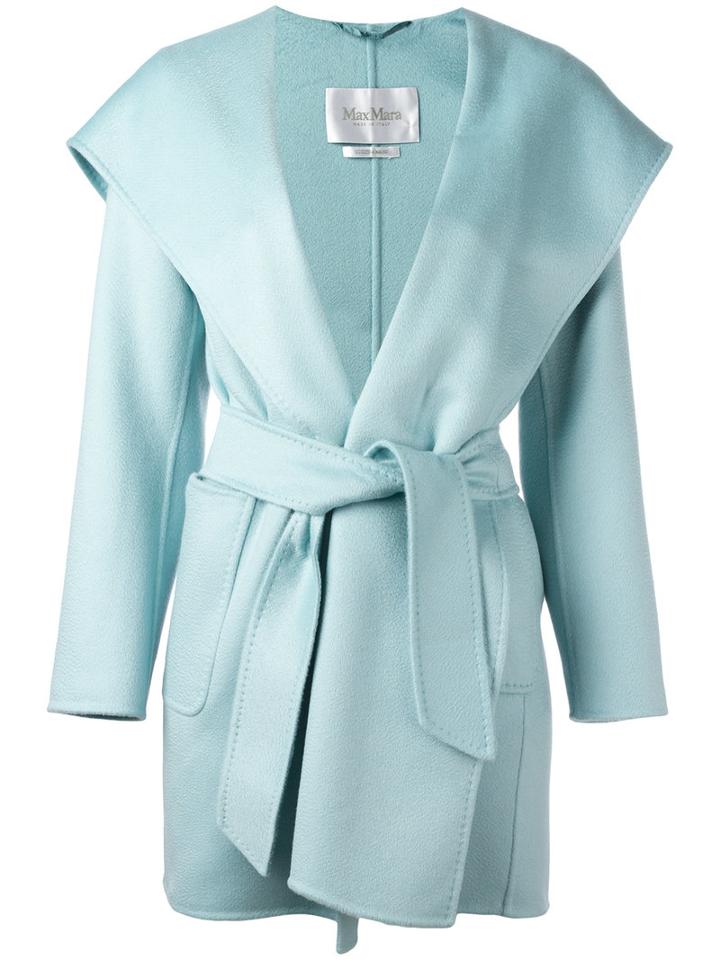 Max Mara Wide Lapel Belted Coat, Women's, Size: 36, Blue, Cashmere