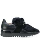 Baldinini Jewelled Fur Sneakers - Black