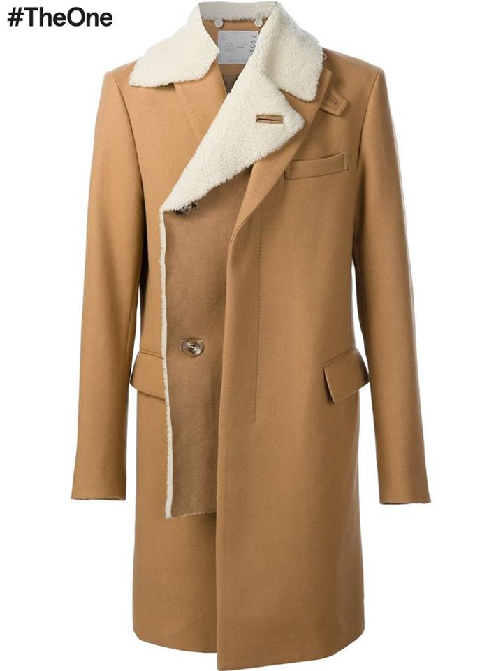 Sacai Shearling Coat, Men's, Size: 4, Brown, Cotton/sheep Skin/shearling/wool