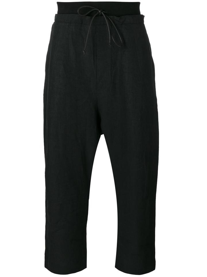 Isabel Benenato Drawstring Drop-crotch Cropped Trousers, Men's, Size: 50, Black, Linen/flax/viscose/spandex/elastane