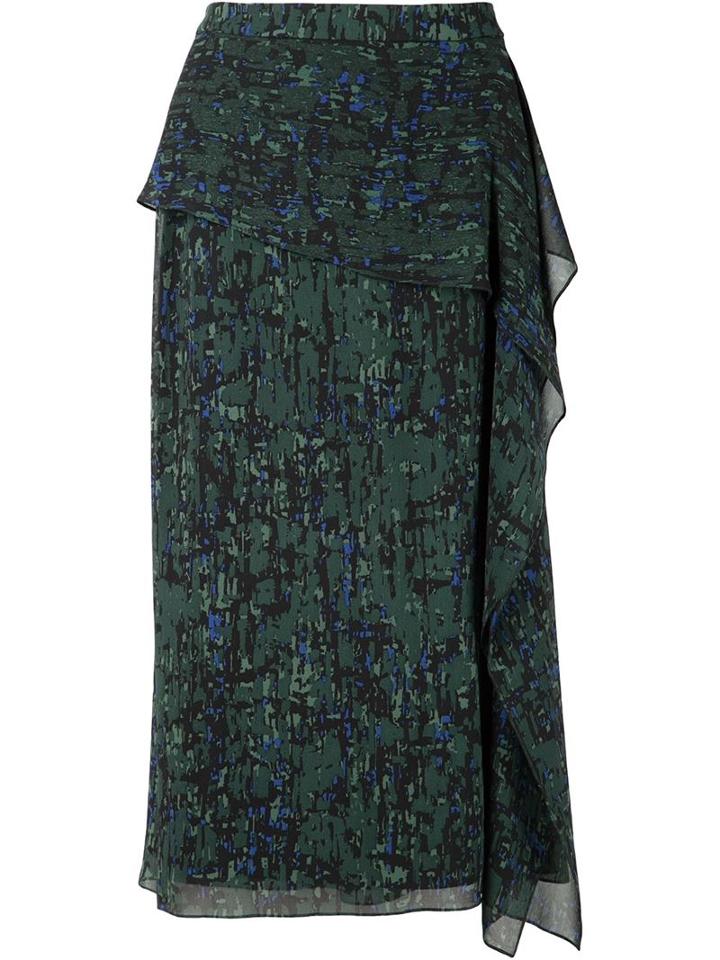 Jason Wu Draped Ruffle Skirt, Women's, Size: 6, Green, Silk