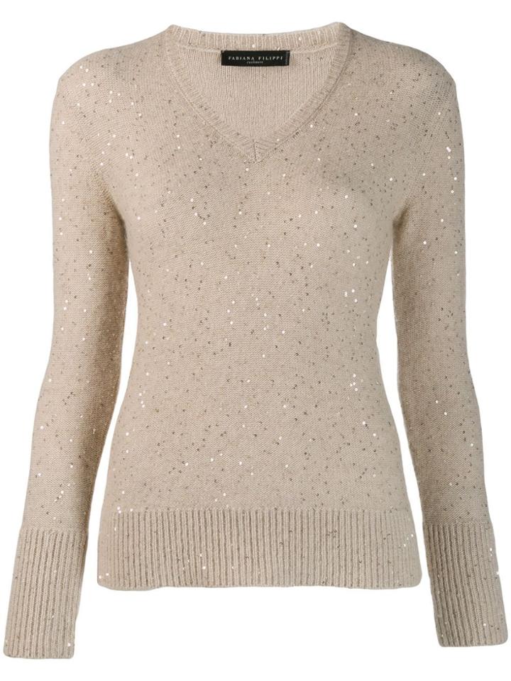 Fabiana Filippi Sequin V-neck Jumper - Neutrals