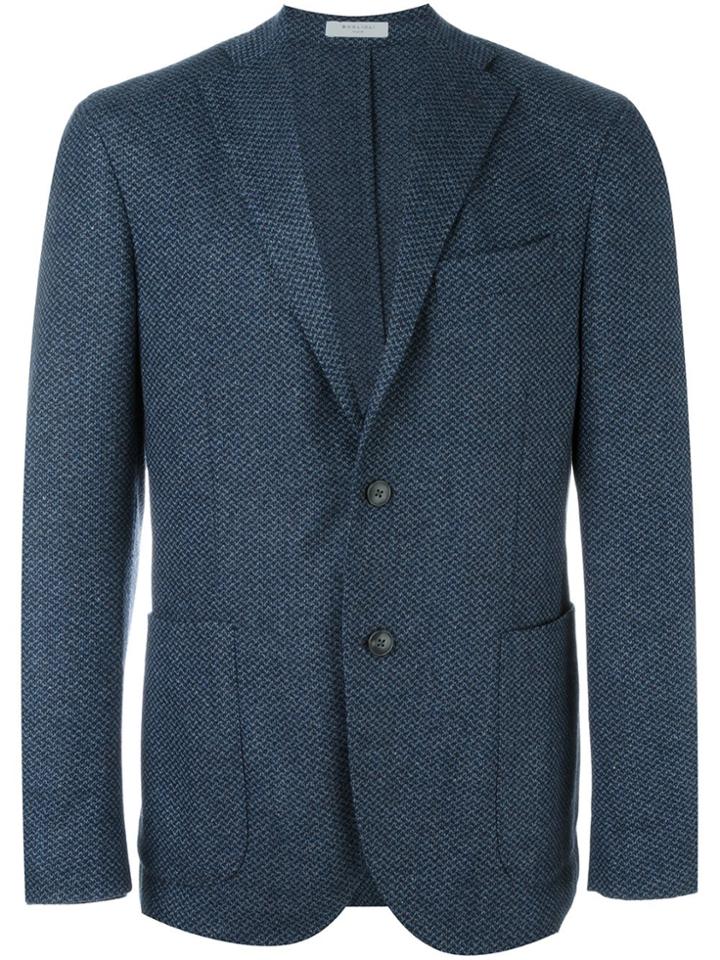 Boglioli Pattern Peaked Lapels Blazer - Blue