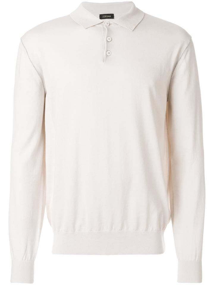 Z Zegna Long Sleeve Polo Shirt - Nude & Neutrals