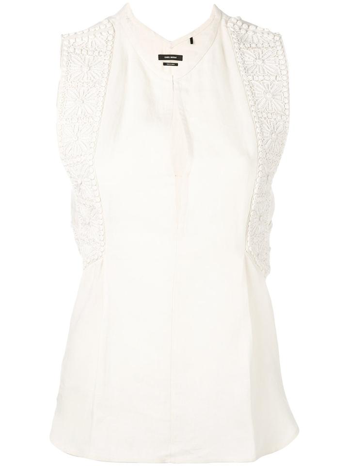 Isabel Marant - Floral Embroidered Top - Women - Silk/linen/flax - 36, White, Silk/linen/flax