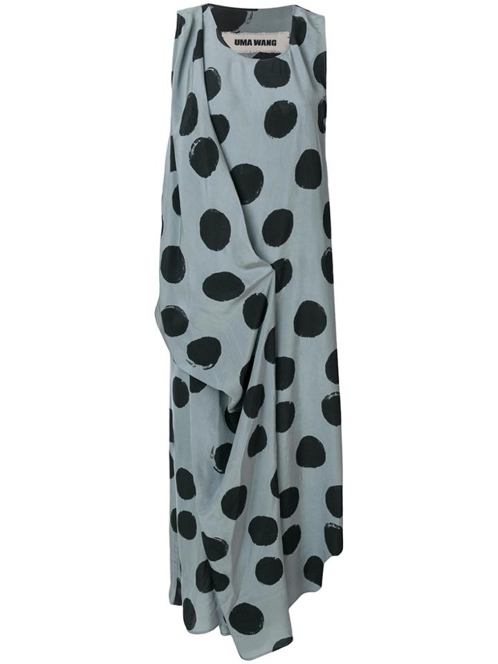 Uma Wang Polka Dot Draped Maxi Dress - Blue