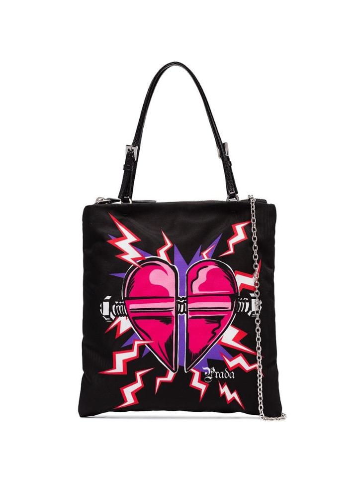 Prada Heart Print Tote - Black
