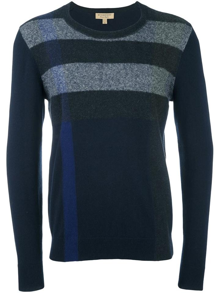 Burberry Crew Neck Jumper, Men's, Size: Large, Blue, Cotton/cashmere