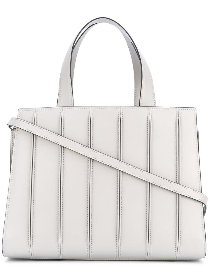 Max Mara - Stitch Details Tote - Women - Calf Leather/polyester/polyurethane/cotton - One Size, Grey, Calf Leather/polyester/polyurethane/cotton