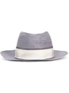 Maison Michel Banded Straw Hat, Women's, Size: Small, Grey, Straw
