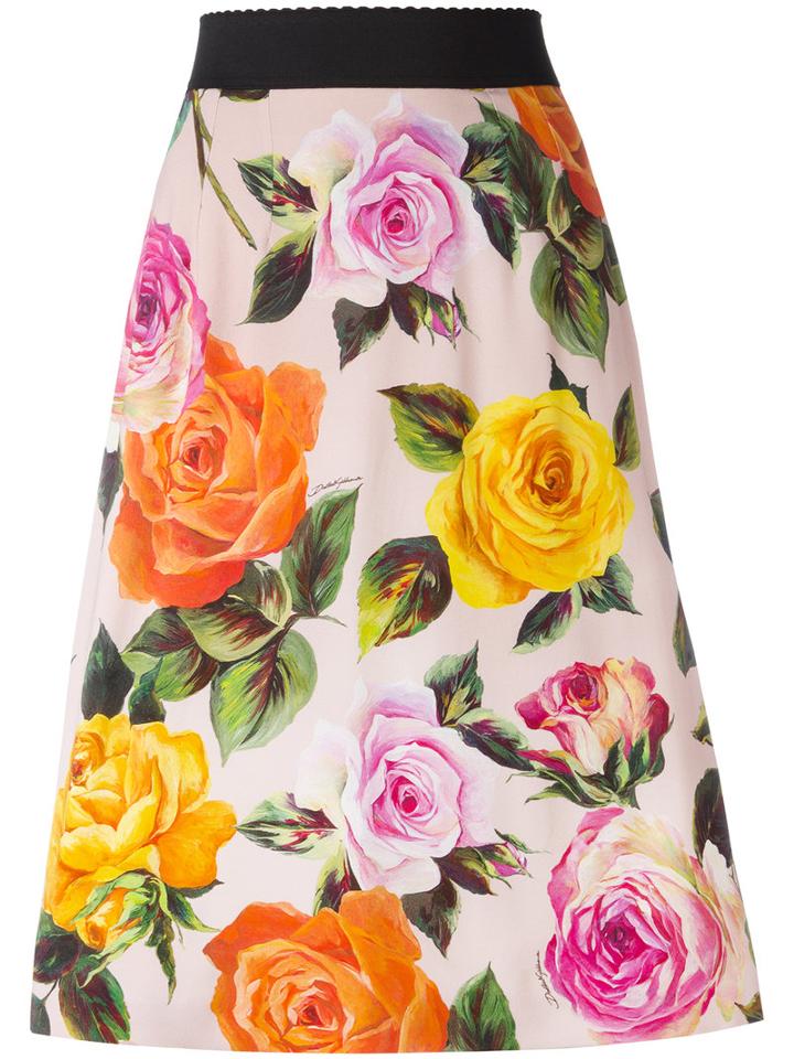 Dolce & Gabbana Rose Print A-line Skirt, Women's, Size: 44, Pink/purple, Viscose/silk/spandex/elastane