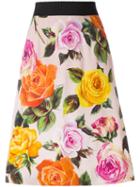 Dolce & Gabbana Rose Print A-line Skirt, Women's, Size: 44, Pink/purple, Viscose/silk/spandex/elastane