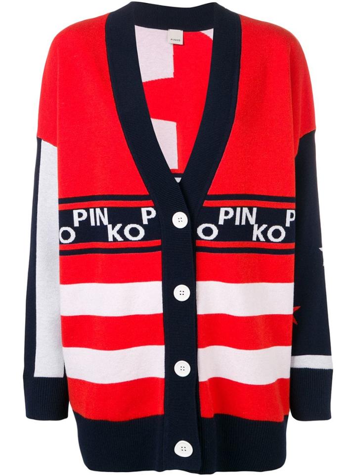 Pinko Longline Colour Block Cardigan - Red