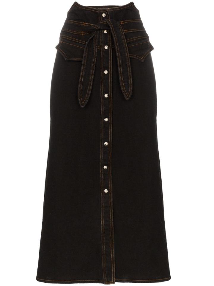 Nanushka Alma Tie Waist Mid Length Denim Skirt - Black
