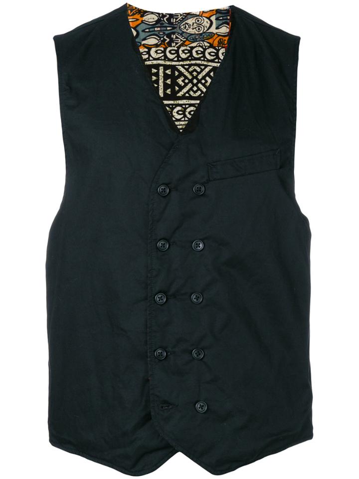 Engineered Garments Reversible Patchwork Print Waistcoat - Black