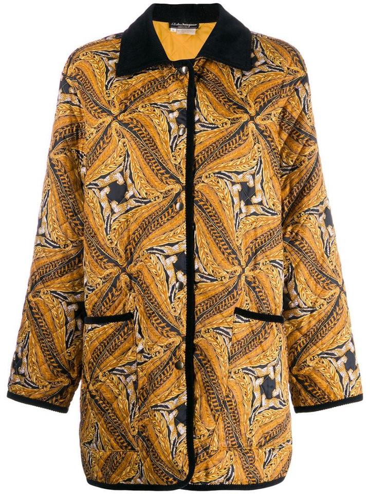 Salvatore Ferragamo Pre-owned 1980's Abstract Print Coat - Brown