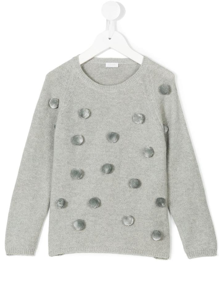 Il Gufo - Pom Embellished Jumper - Kids - Polyester/wool/metal - 5 Yrs, Grey