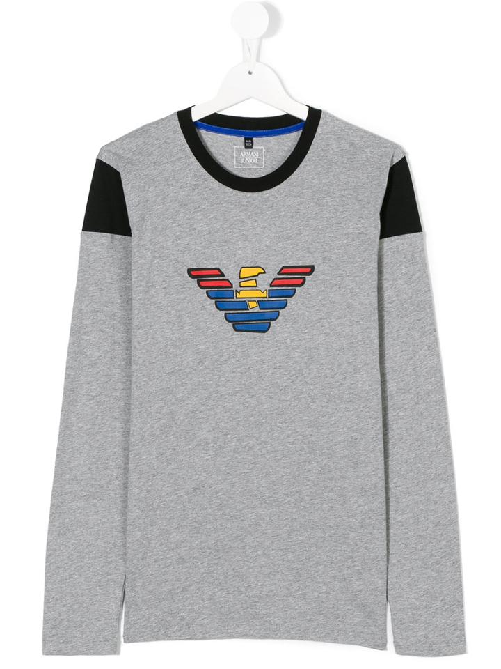 Armani Junior - Logo Print Long Sleeve T-shirt - Kids - Cotton - 16 Yrs, Grey