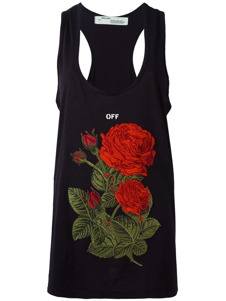 Off-white Rose Embroidery Tank - Black