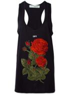 Off-white Rose Embroidery Tank - Black