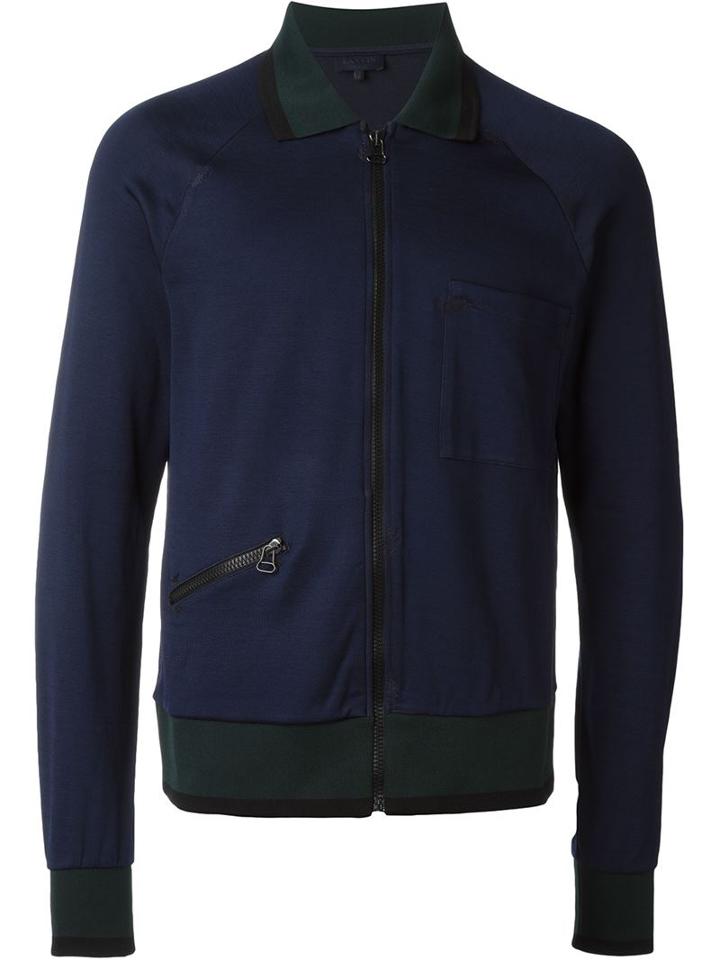 Lanvin Zipped Up Cardigan, Men's, Size: M, Blue, Cotton/polyamide
