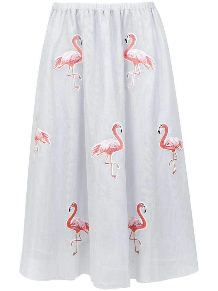 Olympiah Flamingo Patches Tulle Skirt - Grey