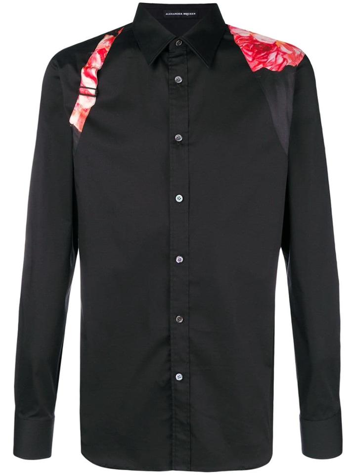 Alexander Mcqueen Floral-print Trim Shirt - Black