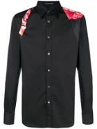 Alexander Mcqueen Floral-print Trim Shirt - Black