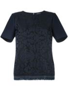 Erika Cavallini Fringed Hem T-shirt, Women's, Size: 44, Blue, Polyamide/polyester/wool