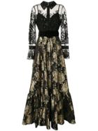 Badgley Mischka Embellished Jacquard Shirt Gown - Black
