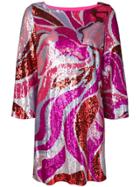 Emilio Pucci Sequin Embroidered Long Sleeve Dress - Pink