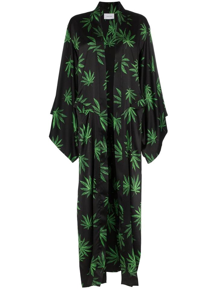 We Are Leone Leaf Print Silk Kimono - Black