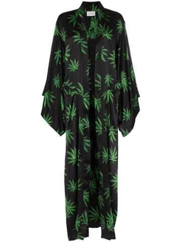 We Are Leone Leaf Print Silk Kimono - Black