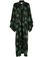 We Are Leone Leaf Print Silk Kimono - Black