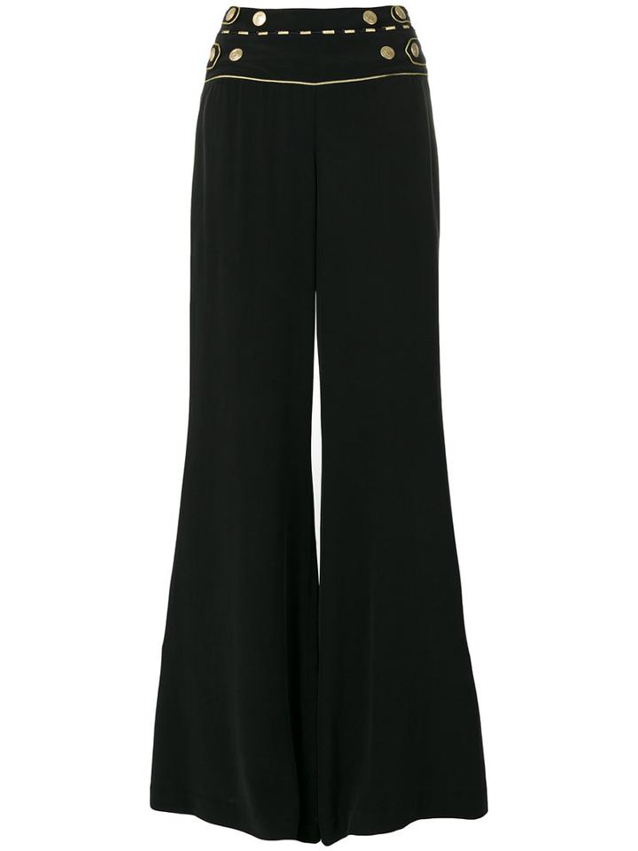 Pierre Balmain Decorative Button Palazzo Pants, Women's, Size: 40, Black, Silk