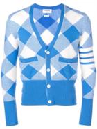 Thom Browne 4-bar Bias Gingham Intarsia Cardigan - Blue
