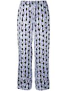 Marni Leaf Pattern Trousers, Women's, Size: 46, Blue, Silk