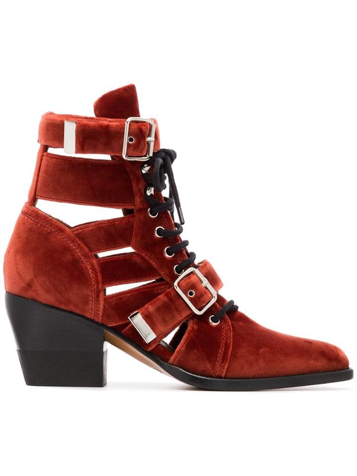 Chloé Velvet Reilly 60 Buckle Boots - Yellow