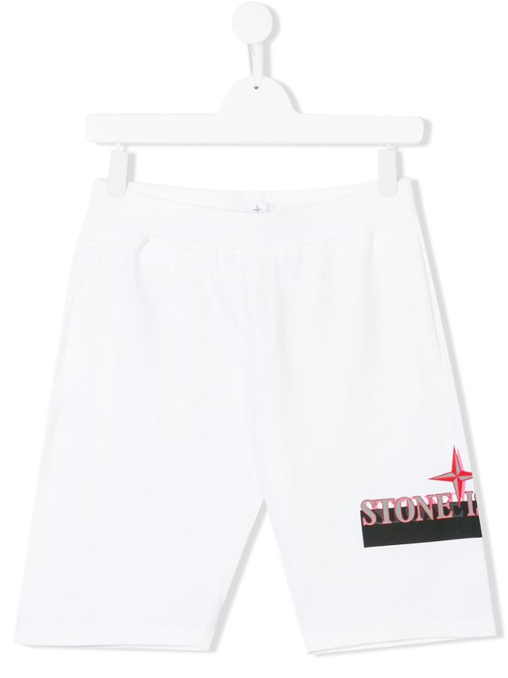 Stone Island Junior Shadow Logo Print Shorts - White
