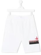 Stone Island Junior Shadow Logo Print Shorts - White