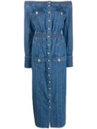 Balmain Off-the-shoulder Buttoned Denim Dress - Blue