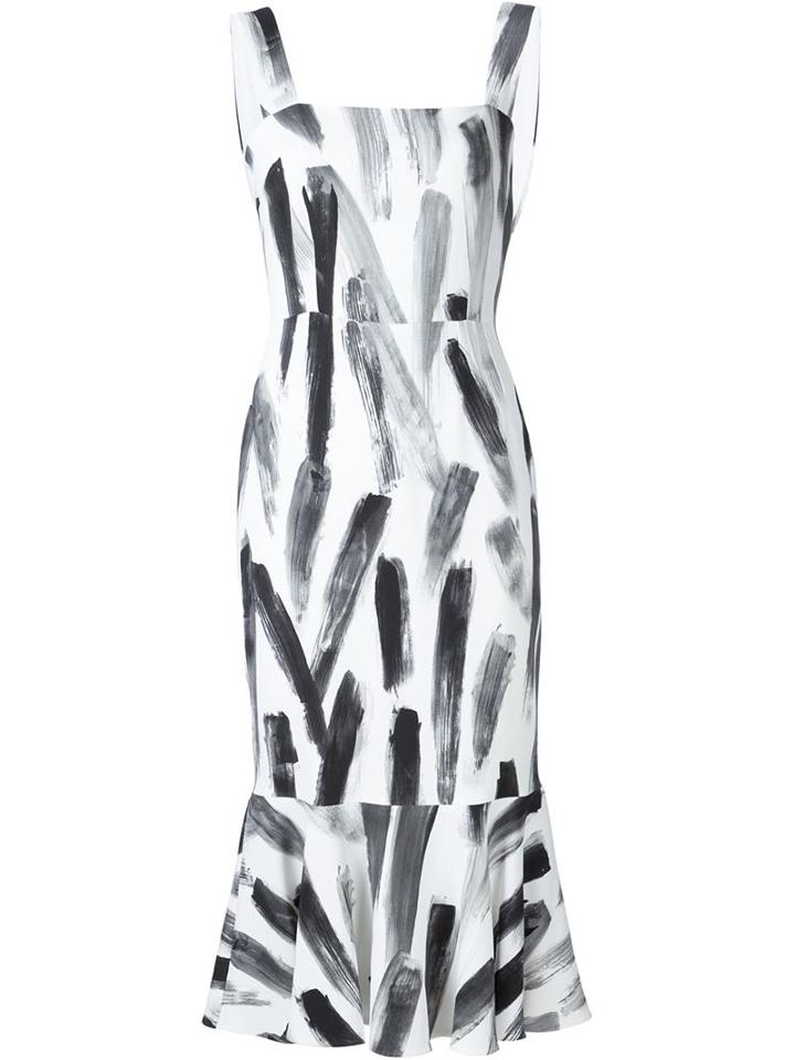 Dolce & Gabbana Brush Stroke Print Dress, Women's, Size: 42, White, Spandex/elastane/viscose