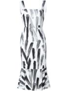 Dolce & Gabbana Brush Stroke Print Dress, Women's, Size: 42, White, Spandex/elastane/viscose