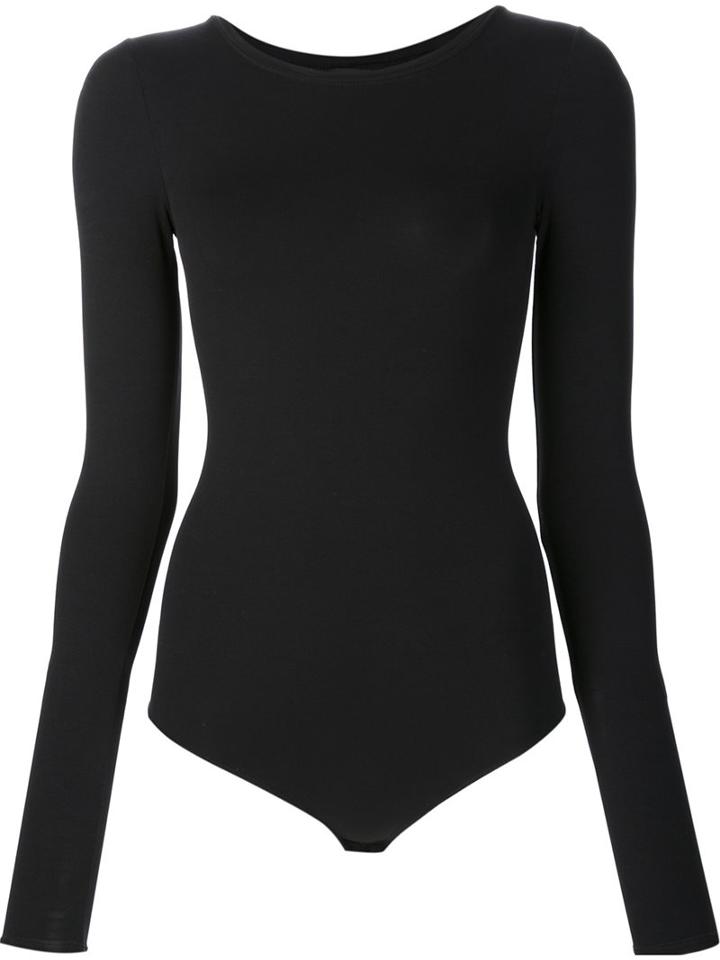Theory Crew Neck Bodysuit, Women's, Black, Nylon/spandex/elastane