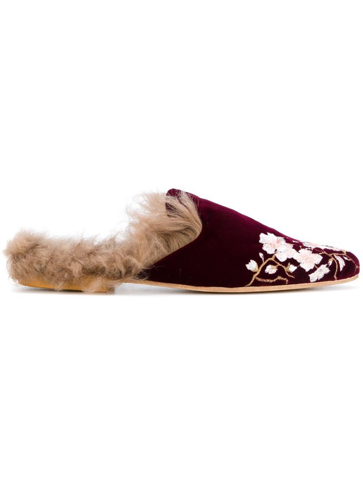 Gia Couture Lamb Fur Lined Mules - Pink & Purple