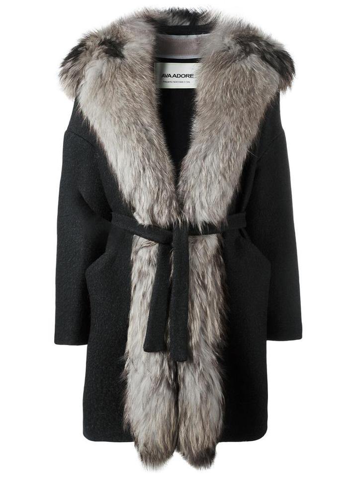 Ava Adore Fur Trim Coat, Women's, Size: 40, Grey, Acrylic/acetate/viscose/raccoon Dog